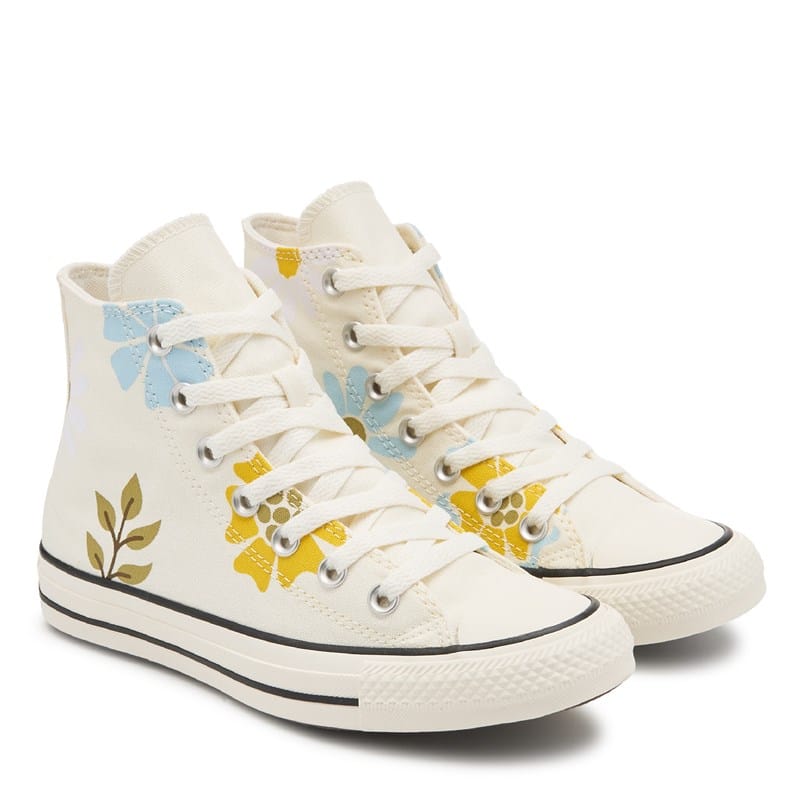Converse Chuck Taylor All Star Hi Top Sneakers (Egret/Floral) - Size 3.0 M