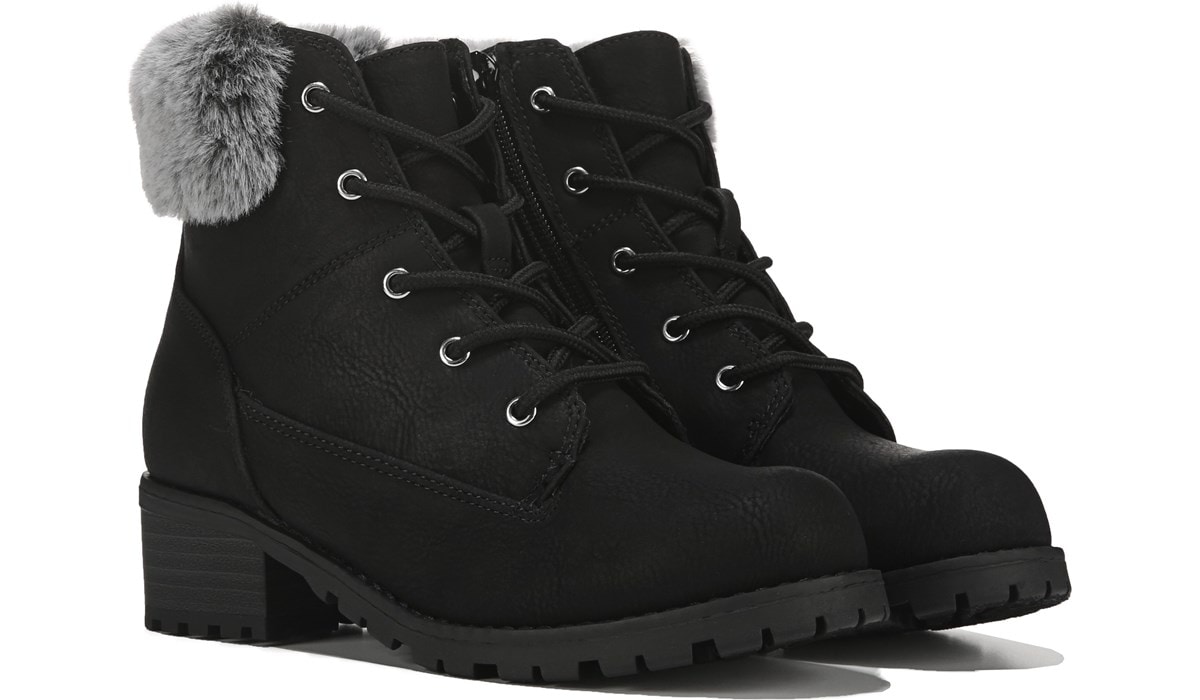 black lace up fur boots