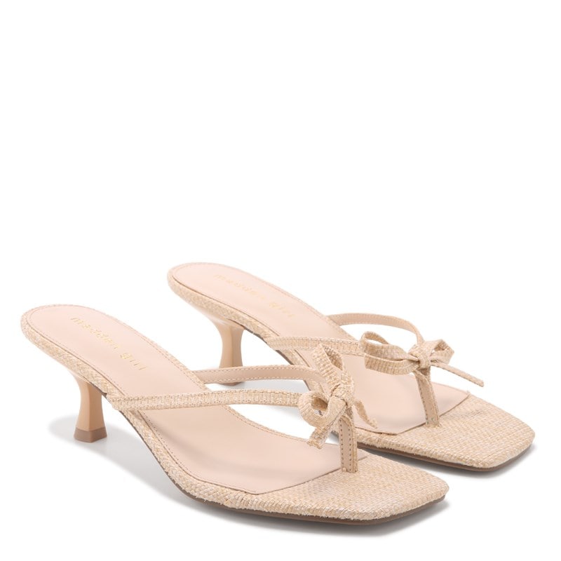 Madden Girl Women's Charlotte Thong Kitten Heel Sandals (Nat Raffia) - Size 9.0 M