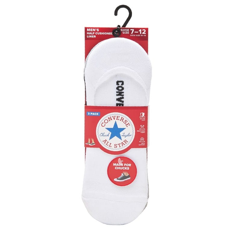 Converse Men's 3 Pack Foundation Liner Socks (White/Grey/Black) - Size 0.0 OT