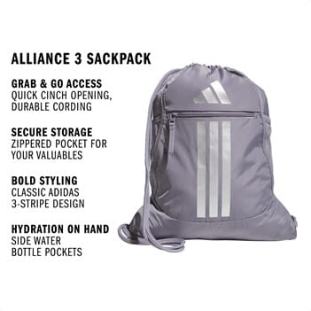 adidas drawstring backpack grey Alliance Sackpack  for Sports, Small Gym Bag, Twill Grey/Rose Gold/Grey/3, OSFA The Alliance Sport Sackpack is the perfect team sackpack Adidas - Gym Sack 