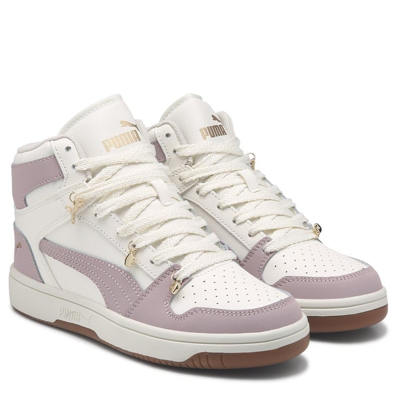 Puma Women's Rebound High Top Court Sneakers (White/Pink) - Size 9.5 M
