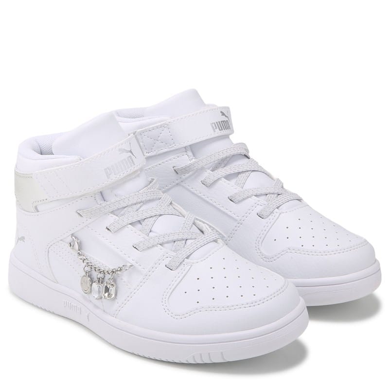 Puma Kids' Rebound Layup High Top Sneaker Little Kid Shoes (White/Silver) - Size 11.0 M