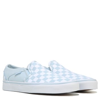 baby blue checkered vans slip ons