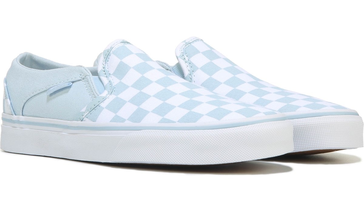 Vans Asher Checkered Slip-On Sneaker - Women's - Light Blue/White (Size: 8)