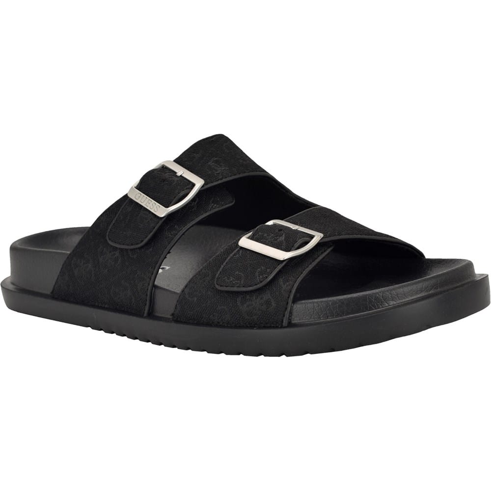 Guess Men's Verone Double Strap Fashion Slides - Black - Leather Sandals