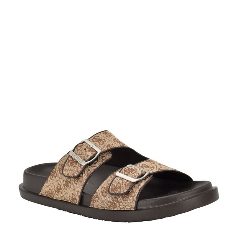 Guess Men's Verone Double Strap Slide Sandals (Light Brown Logo Multi) - Size 9.0 M