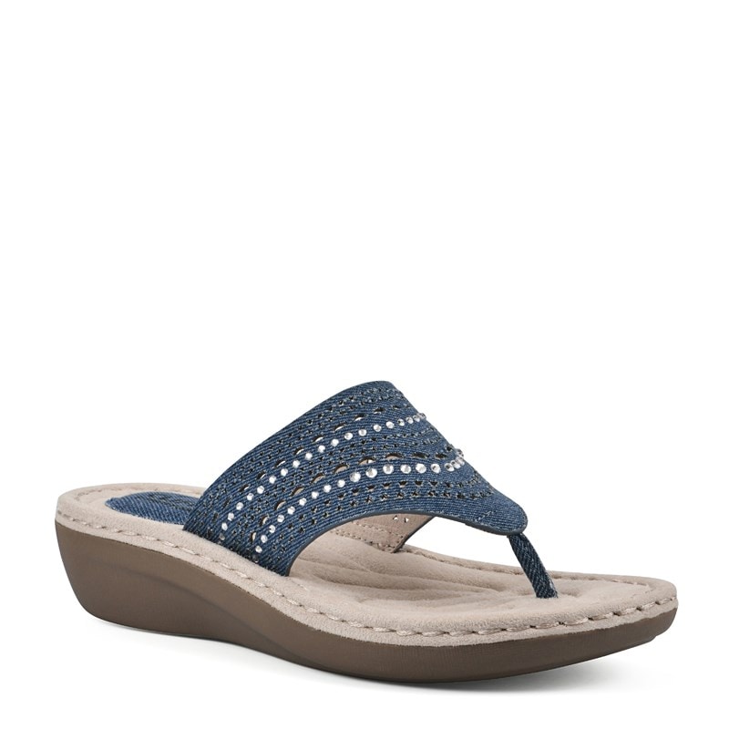 Cliffs by White Mountain Women's Comate Wide Flip Flop Wedge Sandals (Blue Denim Fabric) - Size 10.0 W