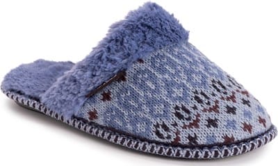 Muk Luks Women's Fairisle Knit Scuff Mule - Brown Leopard Print Slippers With Fur Lining