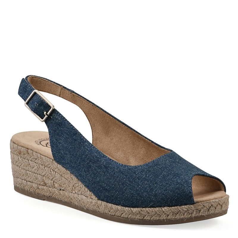 White Mountain Women's Maize Espadrille Wedge Sandals (Dark Blue Denim Fabric) - Size 6.5 M