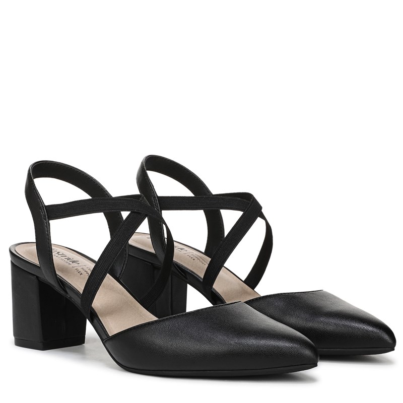 Lifestride Women's April Dress Sandals (Black Smooth Faux Leather) - Size 11.0 W