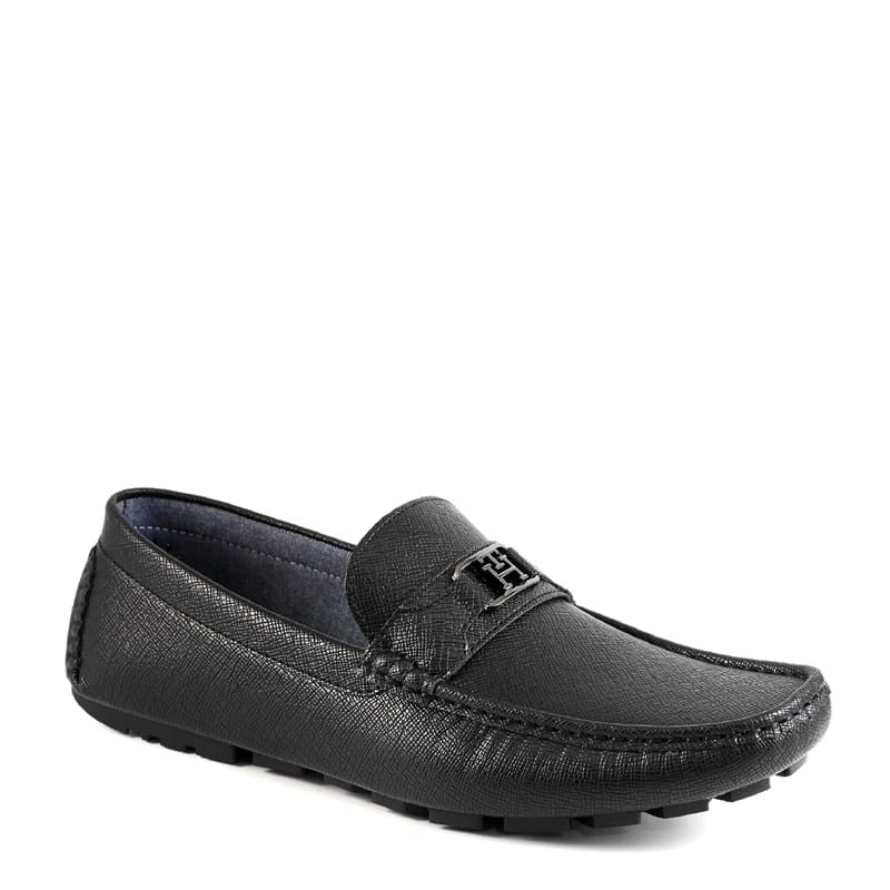 Tommy Hilfiger Men's Attle Moc Toe Loafers (Black Saffiano Texture) - Size 7.0 M