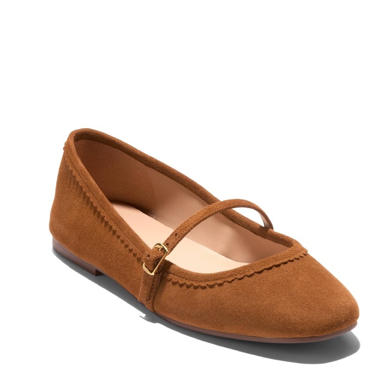Cole Haan Women's Yelena Scallop Mary Jane Ballet Flat Shoes (Tobacco Suede) - Size 10.0 M