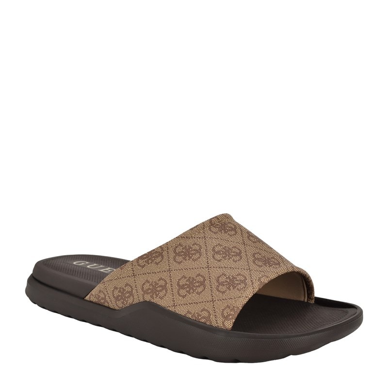 Guess Men's Magaria Slide Sandals (Light Brown Logo Multi) - Size 12.0 M