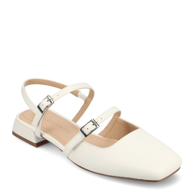 Journee Women's Gretchenn Mary Jane Flat Shoes (White) - Size 12.0 W
