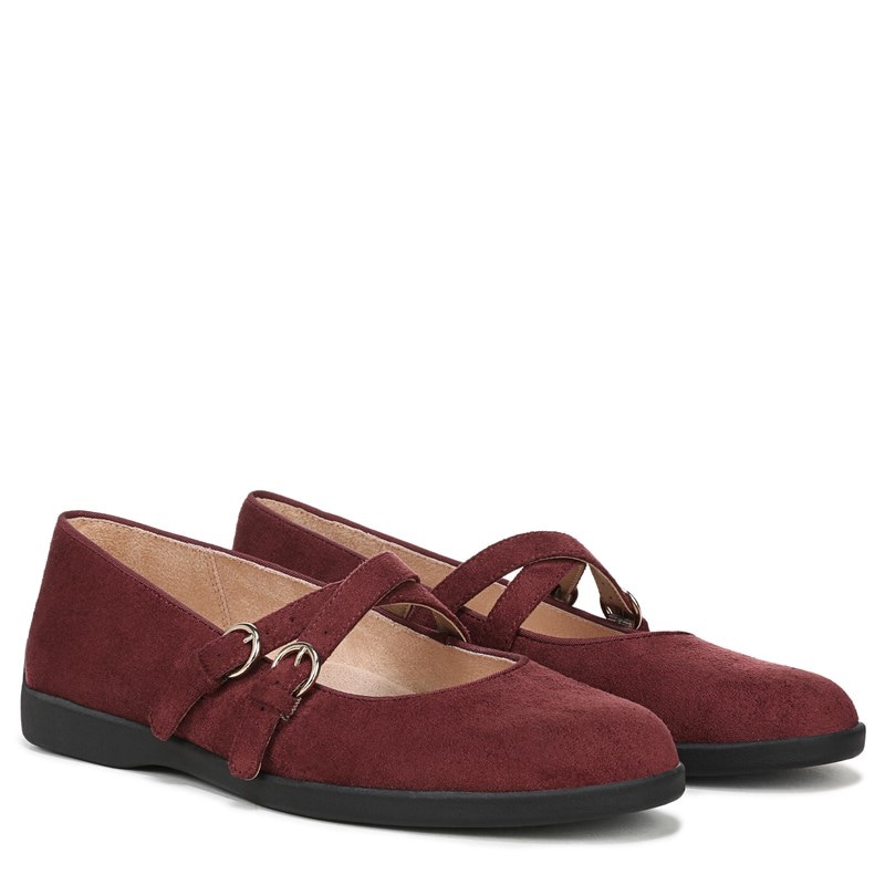 Lifestride Women's Marnie Mary Jane Flat Shoes (California Wine Red Microsuede) - Size 9.5 W