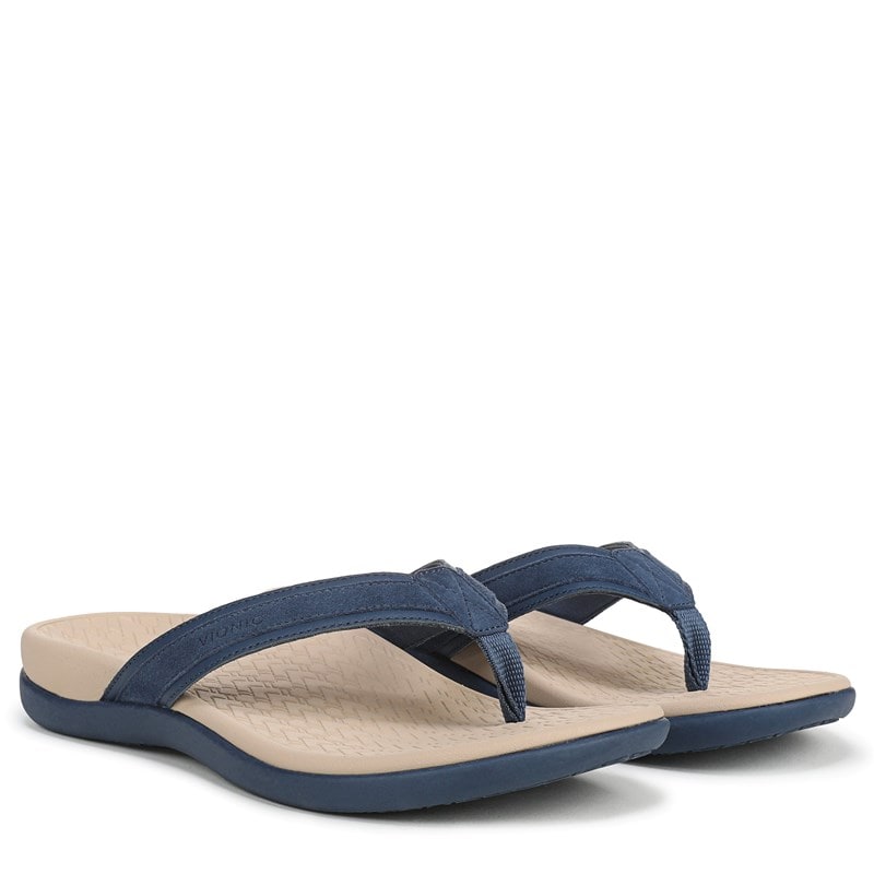 Vionic Women's Tide 2.0 Toe Post Sandals (Dark Denim Leather/Suede) - Size 9.0 M