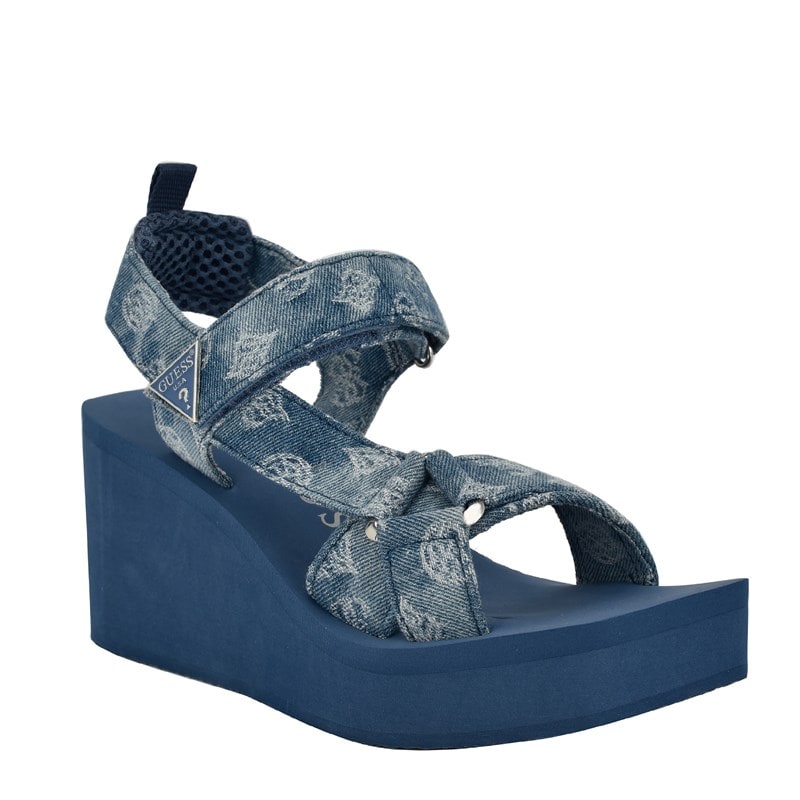 Guess Women's Daysa Platform Wedge Sandals (Blue Denim) - Size 9.0 M