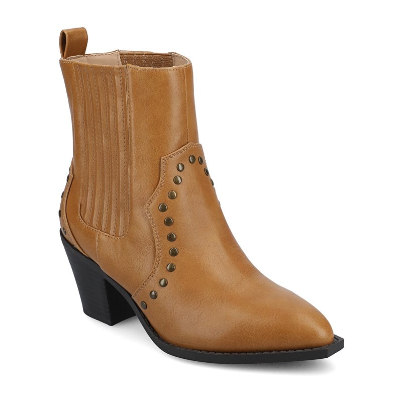 Journee Women's Braylee Studded Western Ankle Booties (Tan) - Size 6.0 M