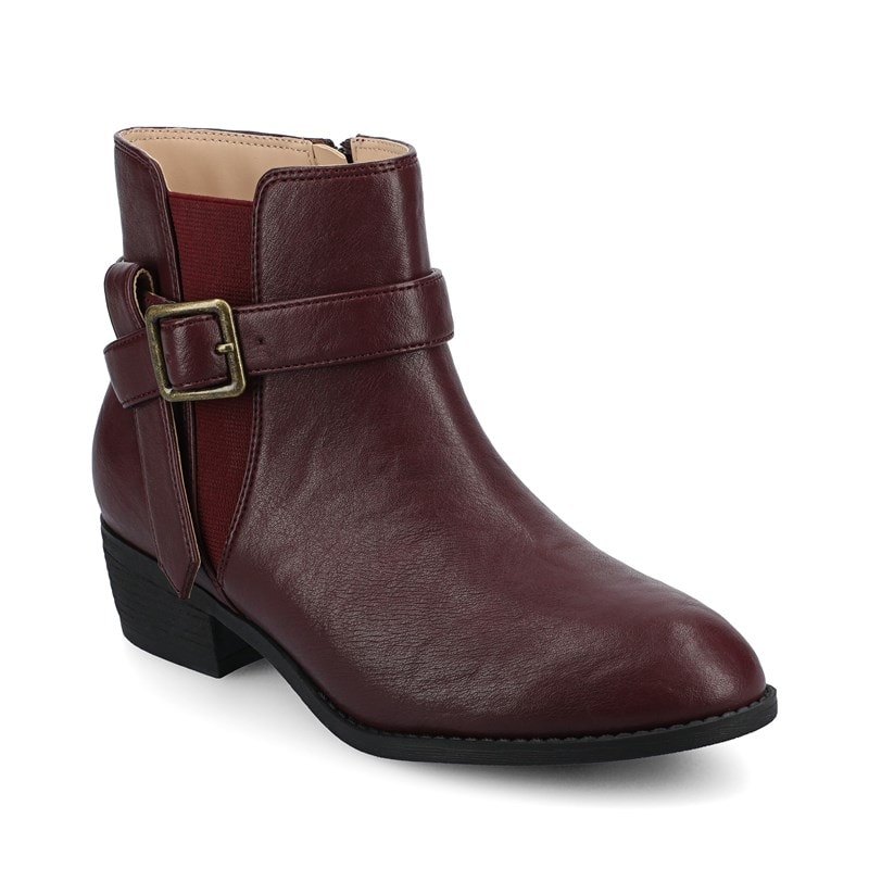 Journee Women's Devina Medium/Wide Buckle Detail Ankle Booties (Oxblood) - Size 8.5 M