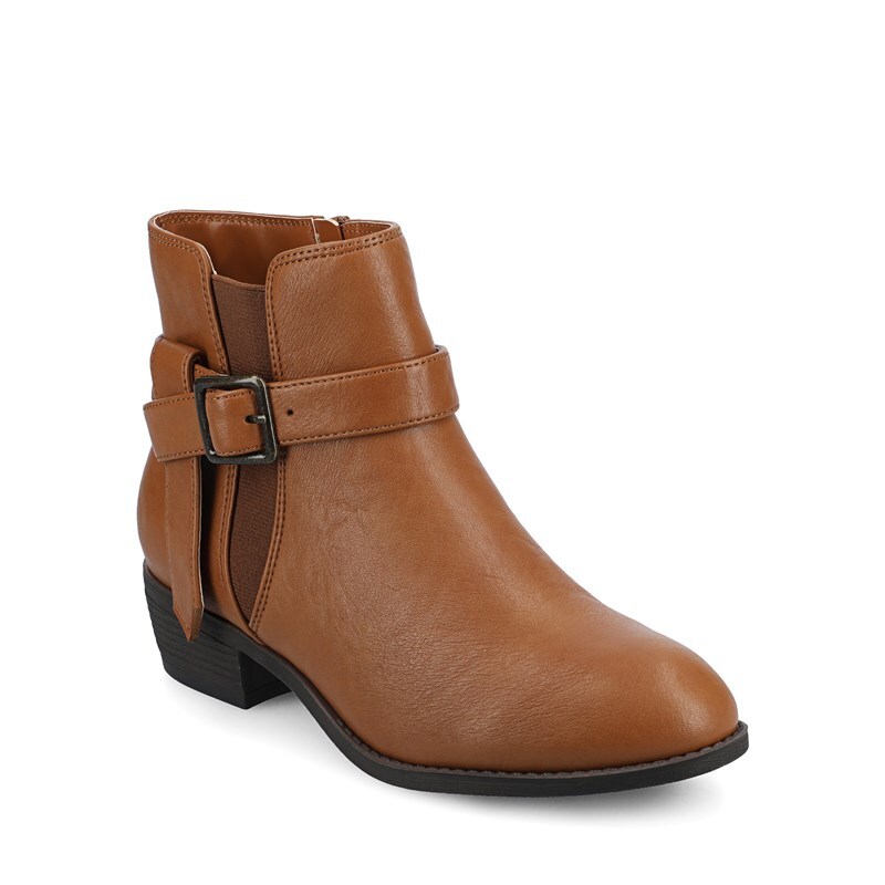 Journee Women's Devina Medium/Wide Buckle Detail Ankle Booties (Tan) - Size 9.0 W