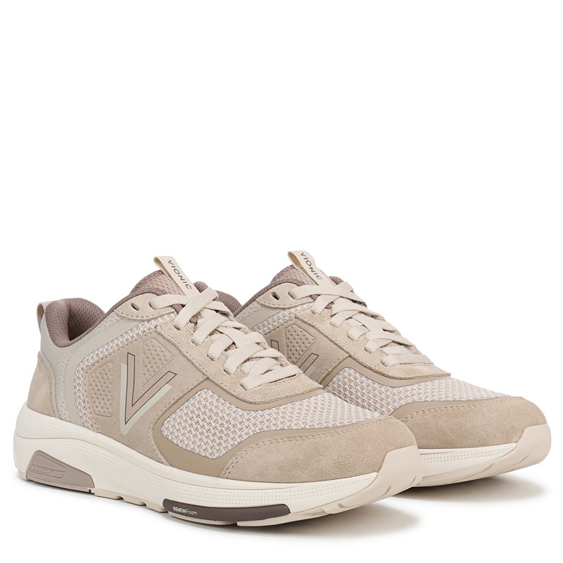 Vionic Women's Walk Strider Knit Sneakers (Lucid Beige Leather And Knit) - Size 7.5 M