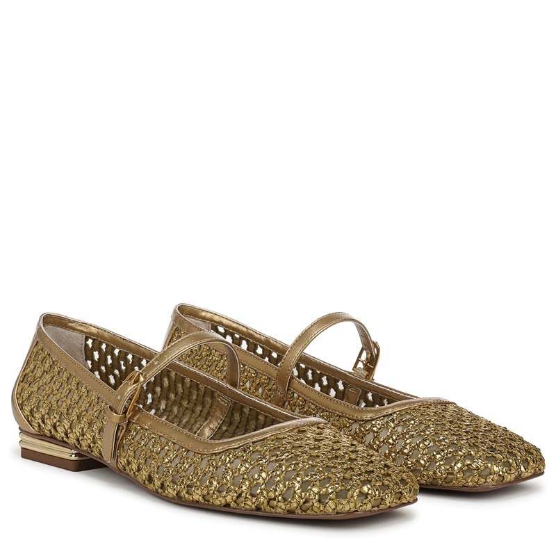 Franco Sarto Women's Tinsley Mary Jane Flat Shoes (Gold Faux Raffia) - Size 10.0 M