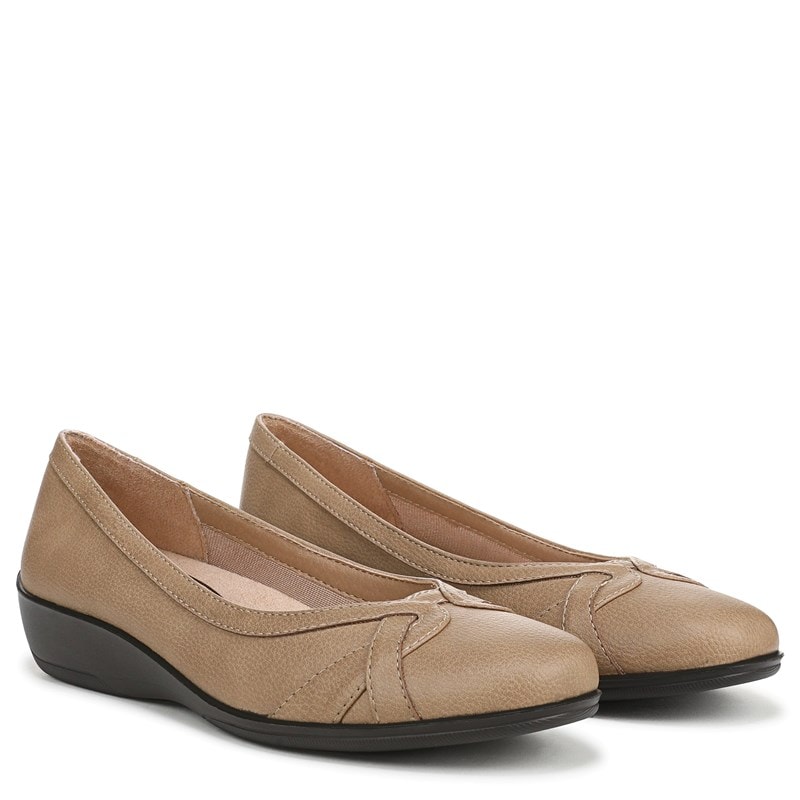 Lifestride Women's Infinite Slip On Flat Shoes (Taupe Faux Leather) - Size 6.5 W