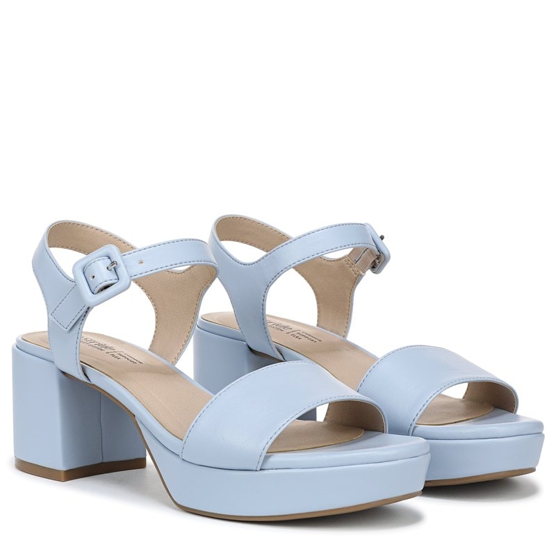 Lifestride Women's Rhythmn Block Heel Sandals (Ice Blue Faux Leather) - Size 10.0 M