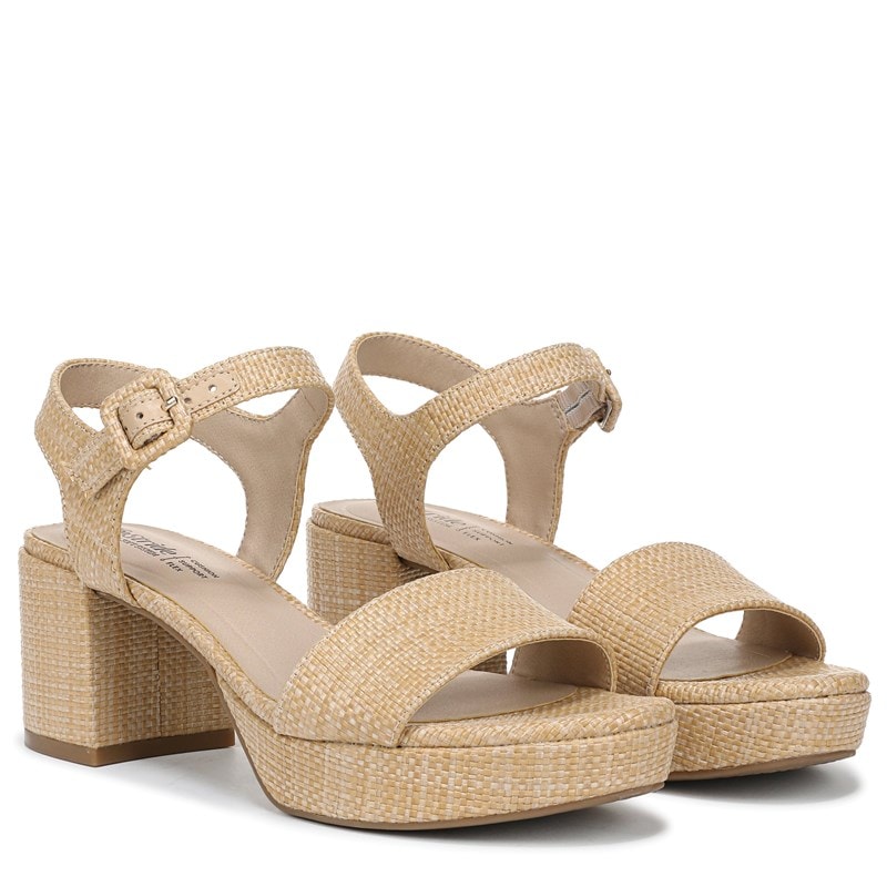 Lifestride Women's Rhythmn Block Heel Sandals (Natural Tan Weave Fabric) - Size 10.0 M