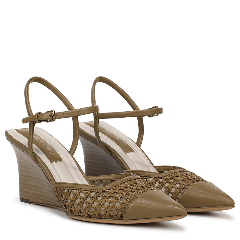 Franco Sarto Women's Cherie Ankle Strap Wedge Shoes (Olive Faux Leather Weave) - Size 10.0 M