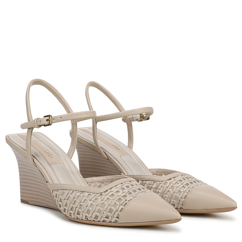 Franco Sarto Women's Cherie Ankle Strap Wedge Shoes (Alabaster Faux Leather Weave) - Size 10.0 M