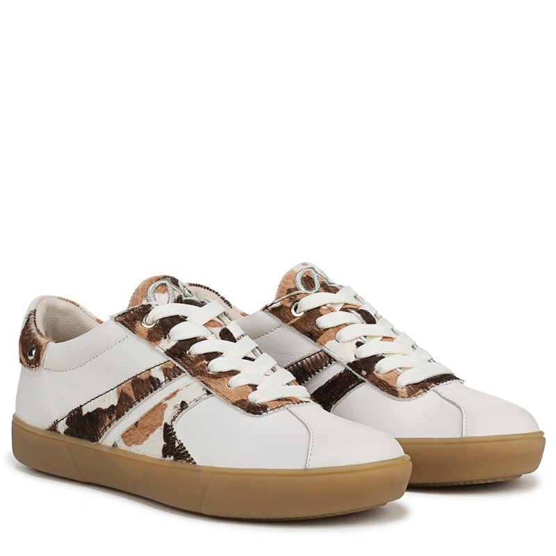 Naturalizer Women's Medina Lace Up Sneakers (White/Brown Cow Print Leather) - Size 10.0 W