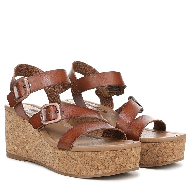 Blowfish Malibu Women's Ali Platform Wedge Sandals (Scotch Brown Faux Leather) - Size 11.0 M