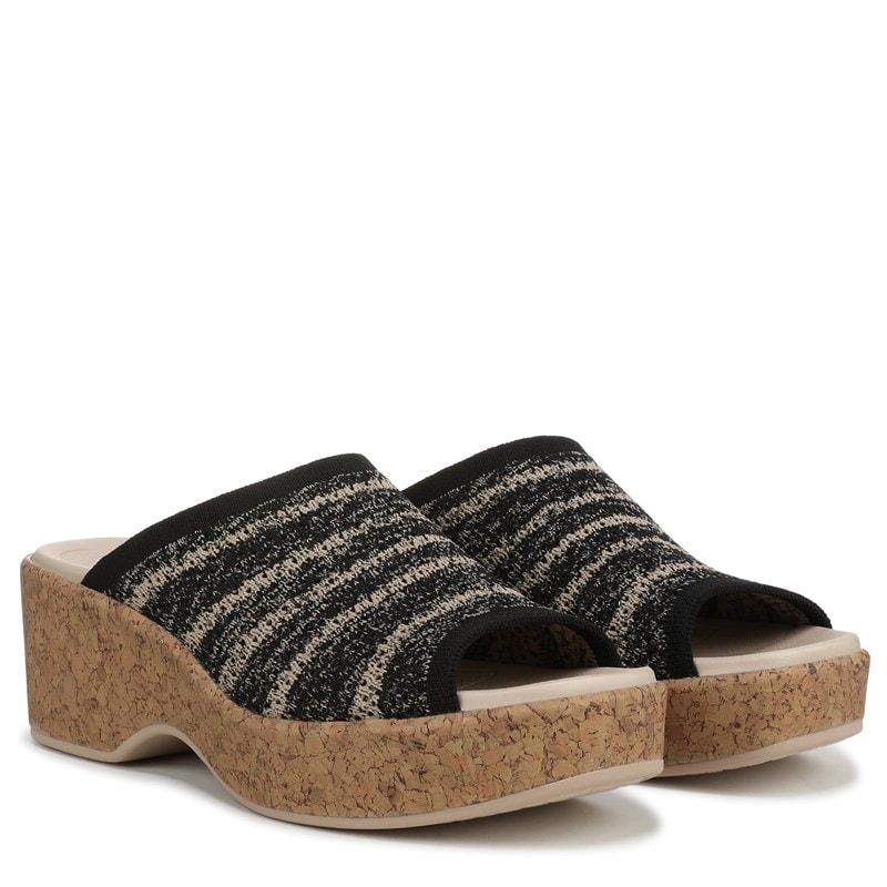 Bzees For Lifestride Women's Very Ready Platform Sandals (Black/Sand Castle Knit Fabric) - Size 9.0 W