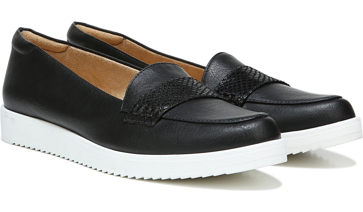 black slip on loafers womens