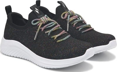 Kids' Ultra Flex Rhinestone Lace Sneaker Little/Big Kid - Black/Rhinestone