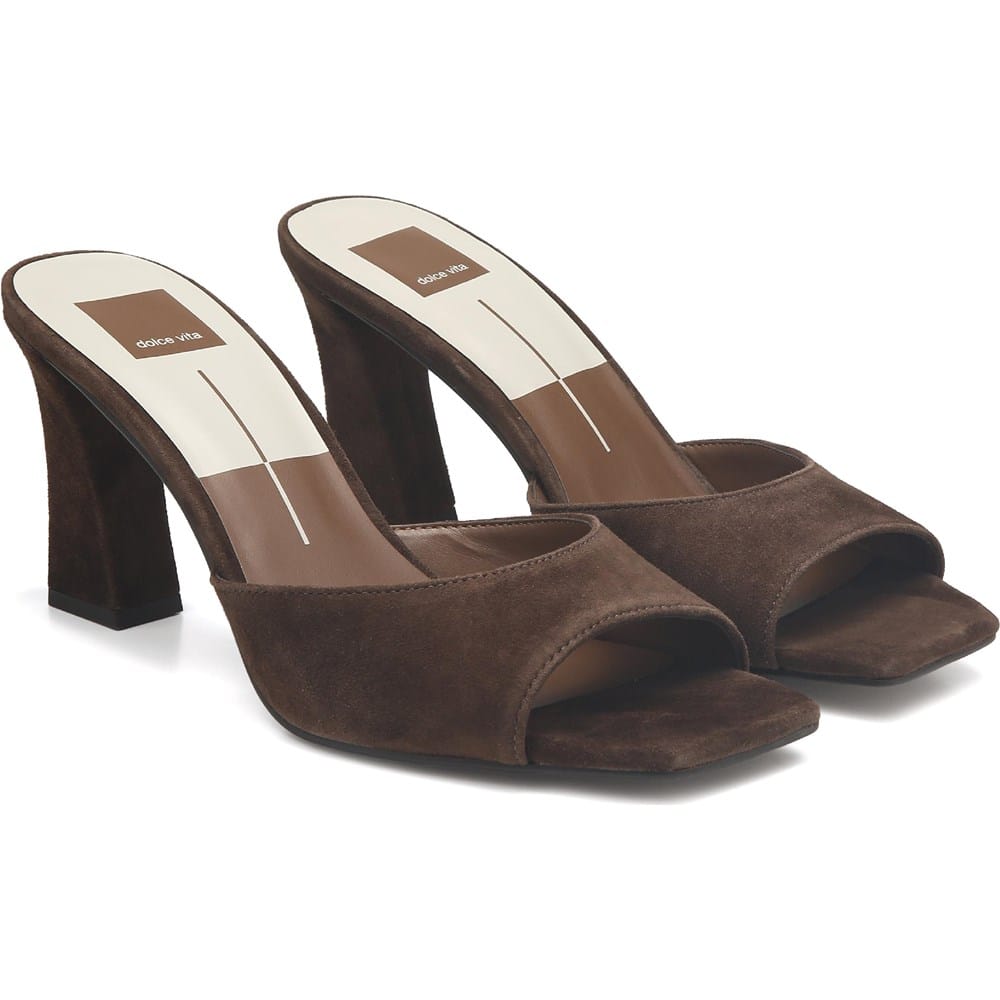 women's brown dress sandals Dolce Vita Tahmid (Dark Suede) 3.10.26 Kate Middleton Inspired Affordable Color:Brown check supple leather lining and