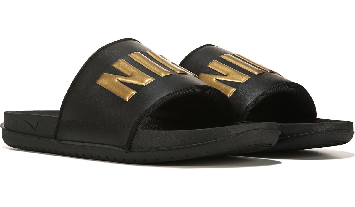 nike gold check slides