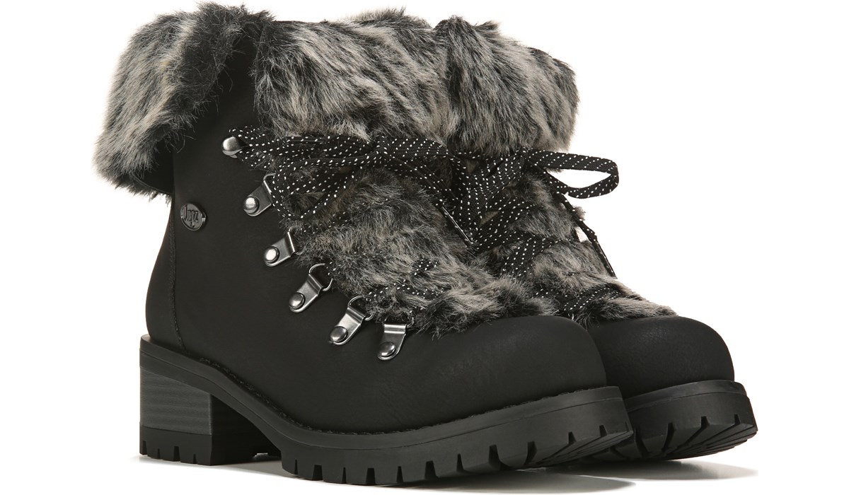 Lugz Women's Adore Hi Fur Lace Up Winter Boot Black, Boots, Famous Footwear