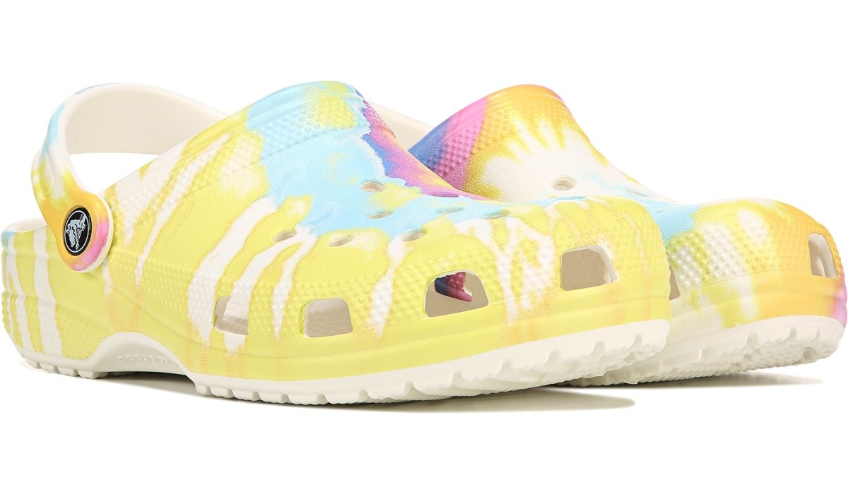 yellow tie dye crocs