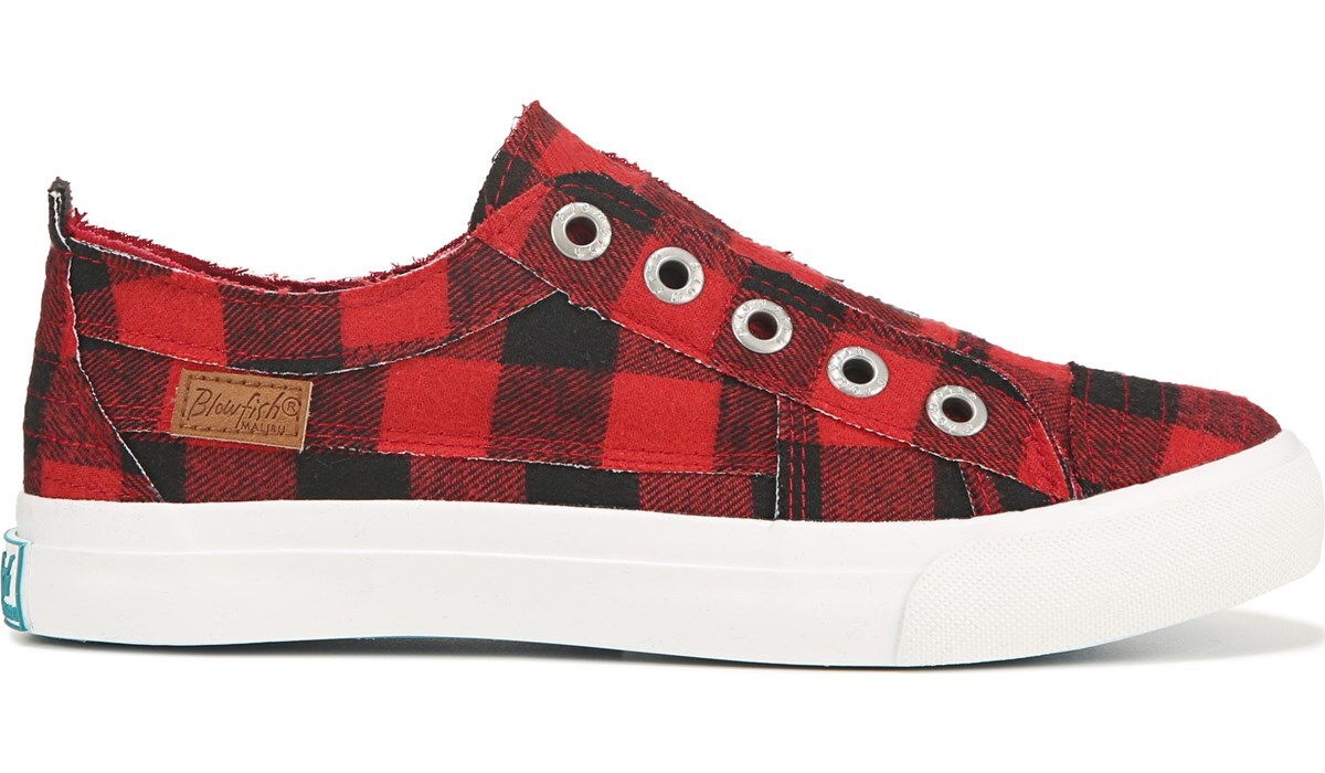 red plaid tennis shoes