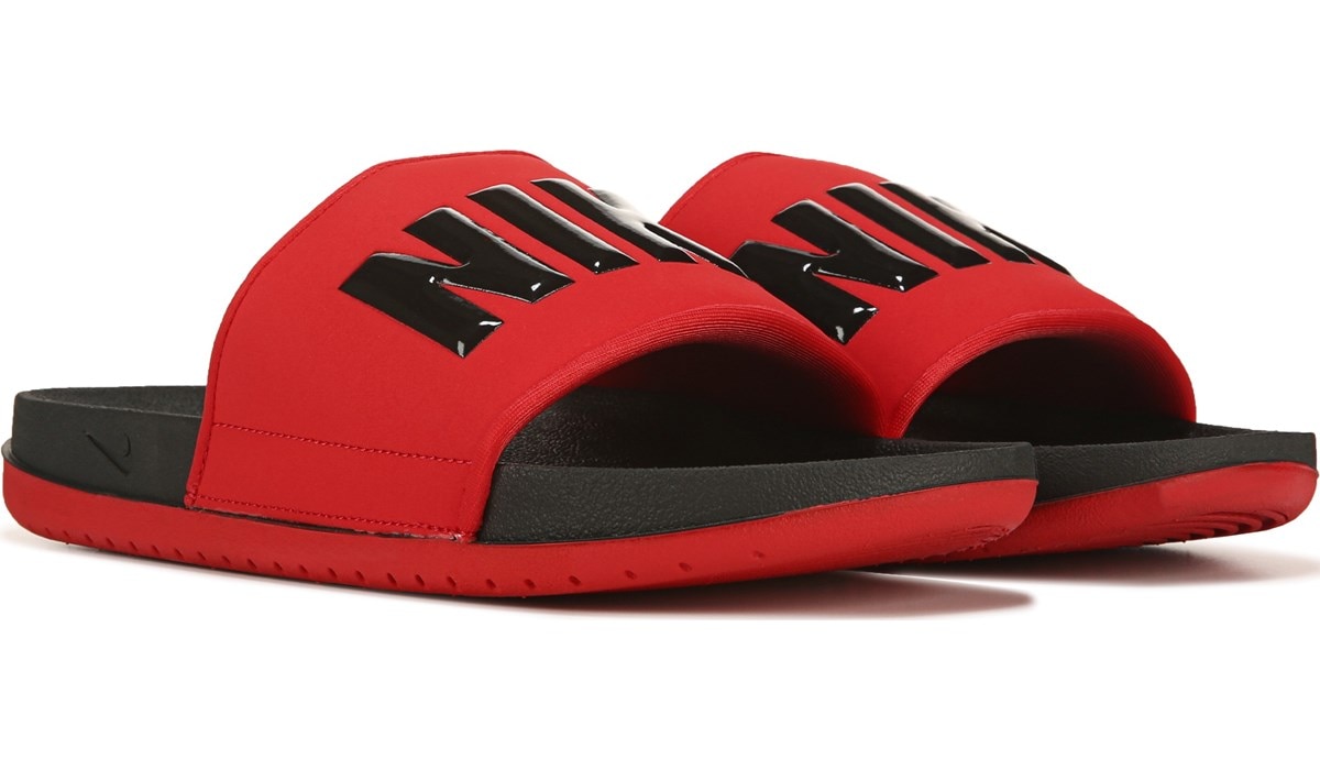 red and black nike flip flops