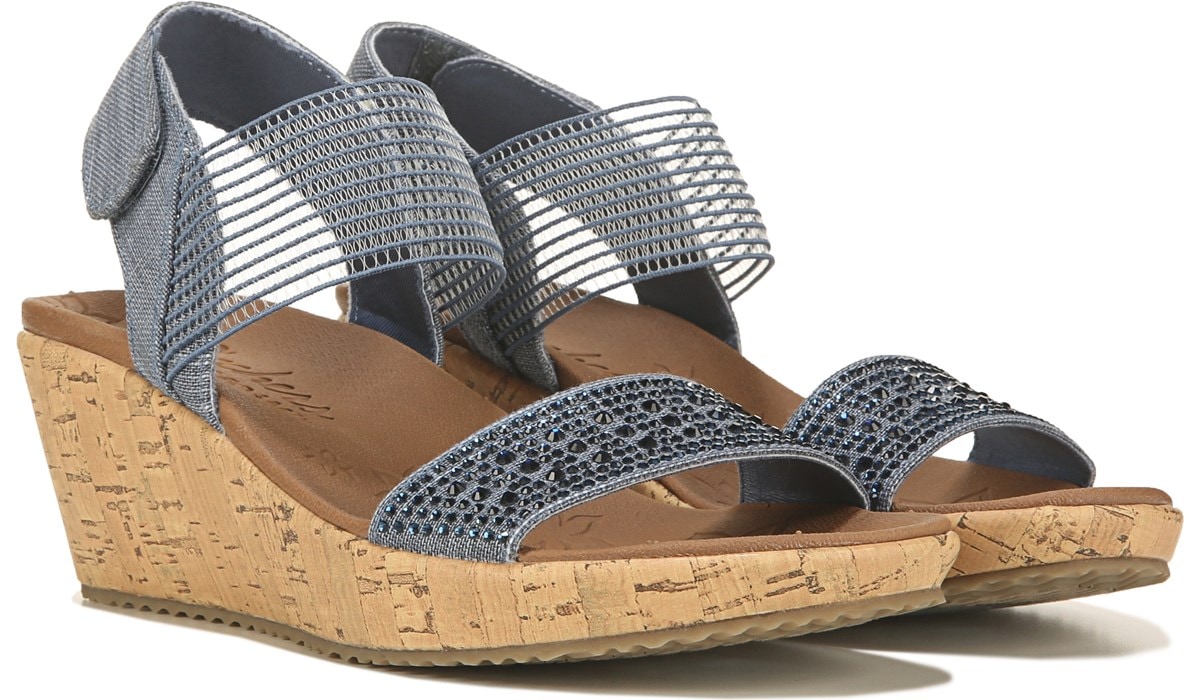 skechers navy wedge sandals
