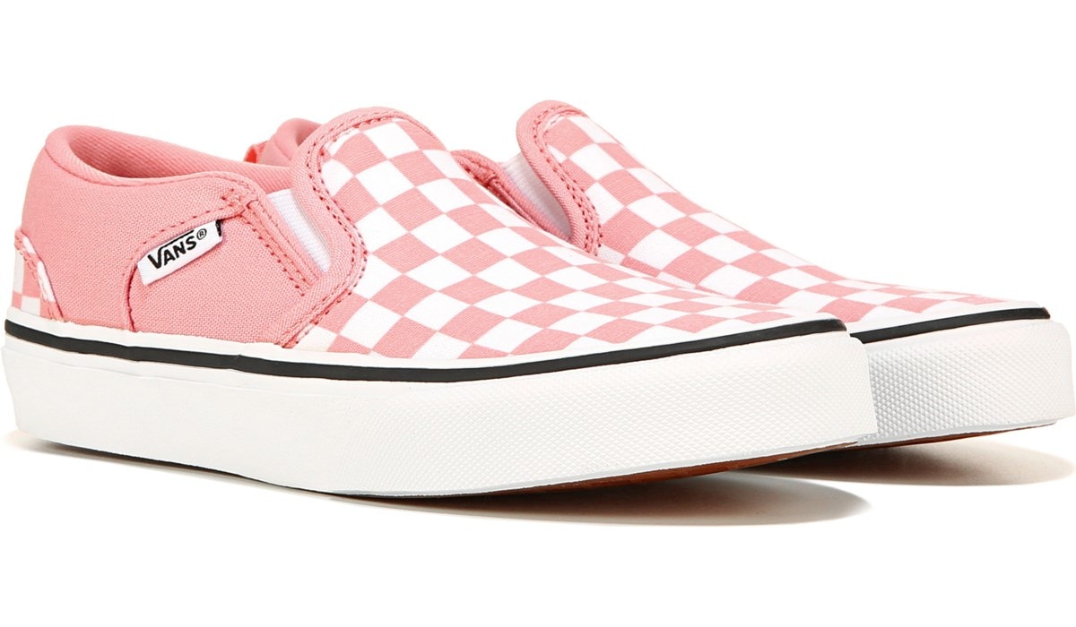Vans Girls Asher Checkerboard Slip on Sneaker - Pink - Size 5M