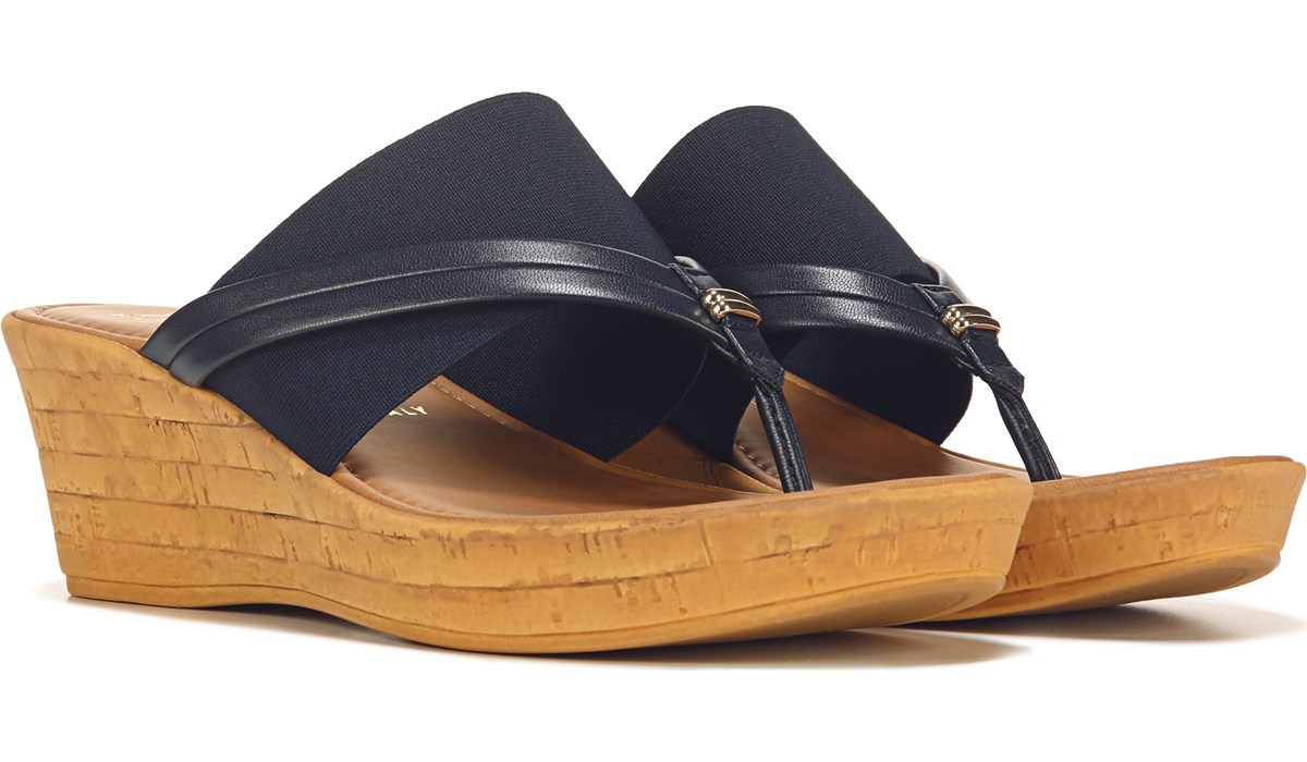 Italian Shoemakers Women's Felice Wedge Sandal Navy, Sandals, Famous